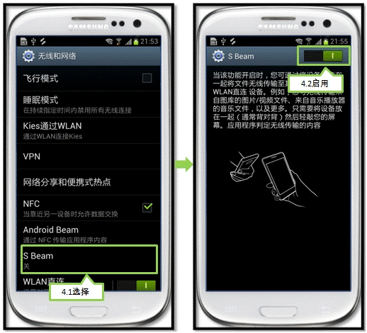 三星I9308如何通过S Beam传输音乐或视频文